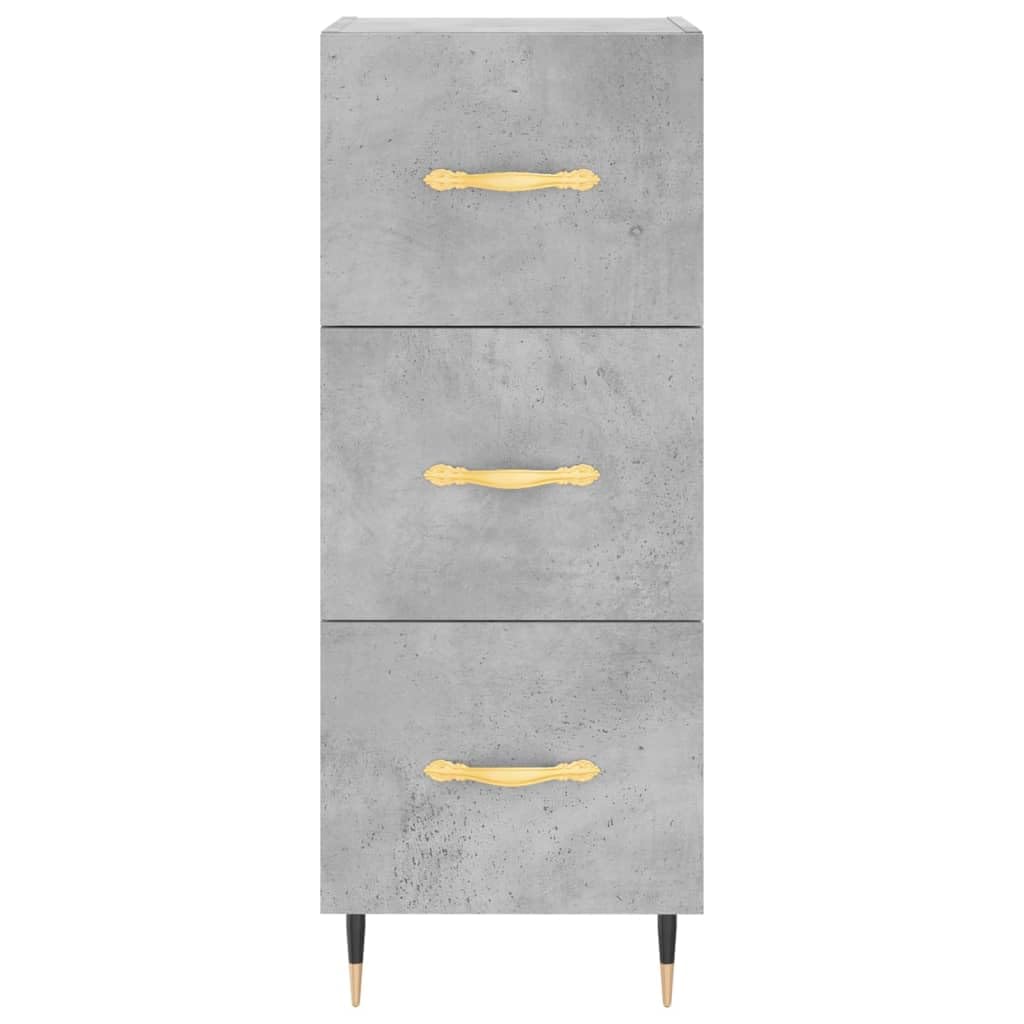 Credenza in legno grigio cemento con gambe in metallo, 34,5 x 34 x 90 cm, moderna, per soggiorno, con cassetti e vano portaoggetti, per corridoio, camera da letto, sala da pranzo