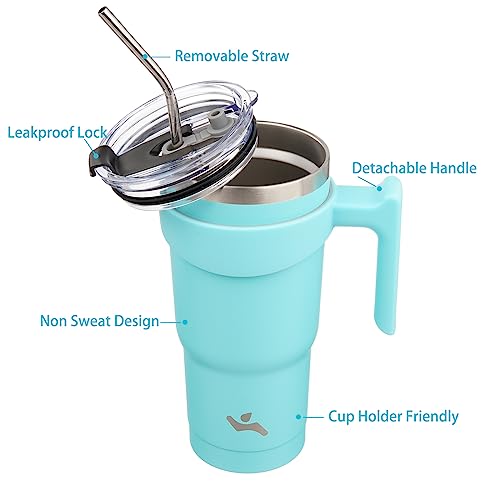 Image of Konokyo 20 oz Tumbler with Handle and Straw, Insulated Travel Mug