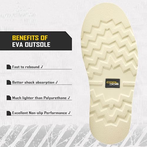 COOLJOB Goodyear Welt Steel Toe Shoes for Men, Full Grain Leather Safety Work Boots for Industrial Construction Workers, Comfortable Lining, Non-slip EVA Outsole, Soft Padded Collar, Tan, 6” Height4