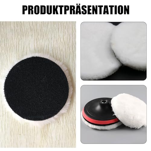 Polieraufsatz Polierscheibe 125mm Kompatibel, 4 Stück Lammwolle Polierscheiben 125 mm, Waschbare Polierpads mit Klett für Auto, Holz, Scheinwerfer, Korkböden