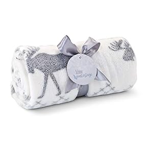 Römer Wellness Kuscheldecke Rudolph weiß/grau – 120 x 150 cm, 190 g/m², Flauschiger Begleiter, Schleife und Anhänger schöne Winterzeit