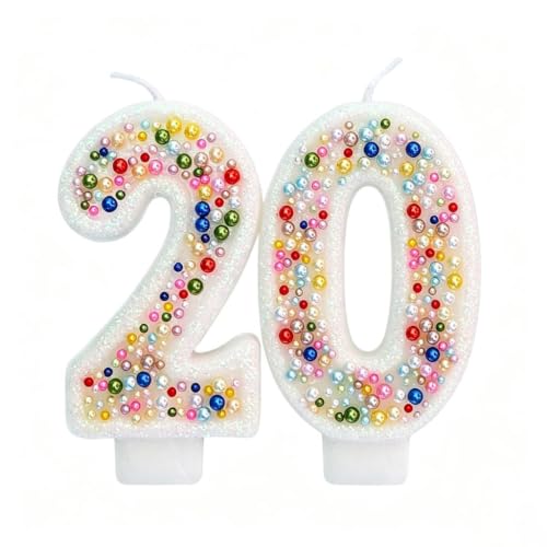 Birthday Candles, Pearl Sequin Number Candle Party Supplies (Number-20)