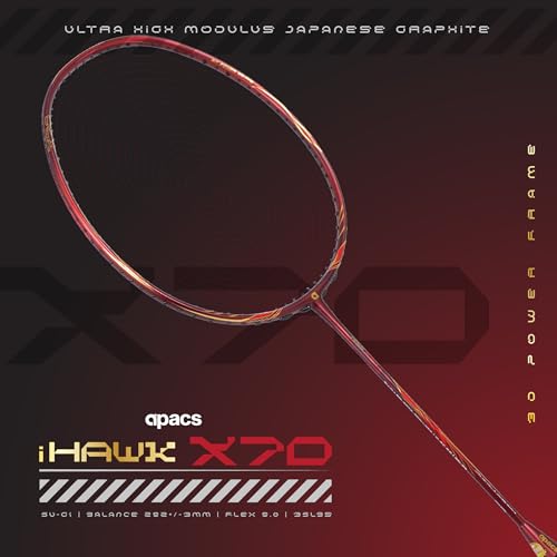 Image of Apacs iHawk X70 (Unstrung) Full Graphite Ultra Strong Carbon Fibre (75-79g) | 35 LBS Max Tension | 3D Power Frame | Made in Vietnam Badminton Racket with Full Cover (Maroon) (All Rounder)