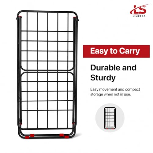 Image of LiMETRO STEEL Foldable Clothes Drying Stand for Balcony & Indoor Use | Heavy Duty Mild Steel Laundry Rack | Space Saving Folding Cloth Dryer Stand | Black