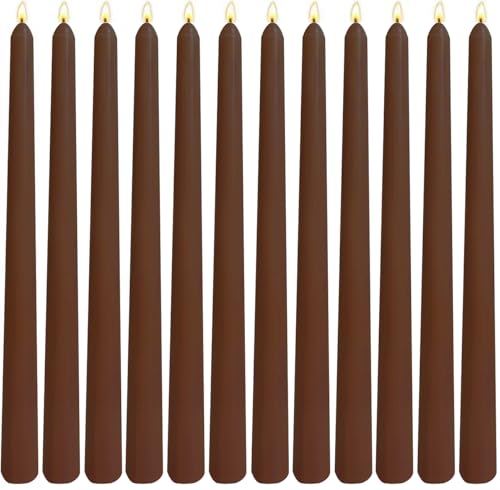 12-Pack Brown Taper Candles 10 Inch Unscented Dripless Candlesticks Long-Lasting Burn Time of 7-8 Hours Perfect for Home Dcor Dinner Party Meditation