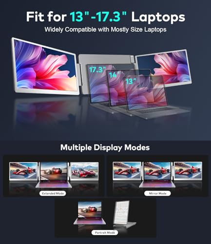 Image of 15.6 inch Laptop Screen Extender, FHD IPS Triple Screen Portable Monitor | Extra Monitor for 13-17.3 inch Laptops,Travel Tri Screen Compatible with Windows & MacOS-HDMI /USB-C,Plug & Play Extender-S10