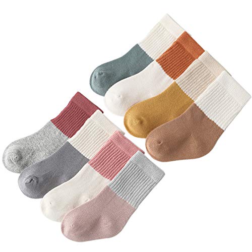 Belsmi 8 Pack Baby Socks Unisex Boy Girls Knee High Stocking Gifts Soft Long Socks Toddler Newborn Infant Thick Warm Winter Socks (Style B, L (4-6 Years))