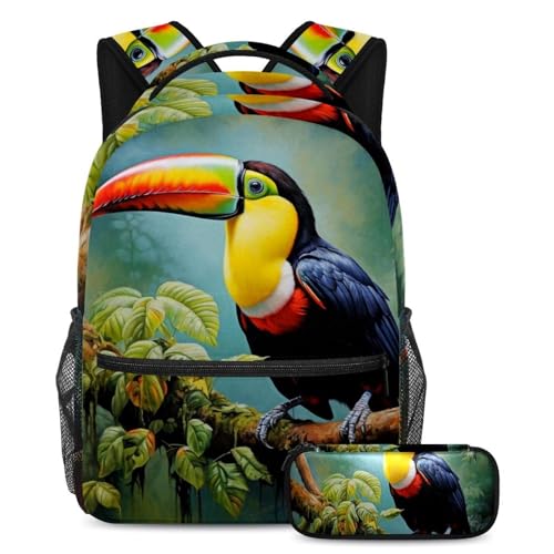 Sac à dos avec trousse pour enfants Beau toucan stylé multicolore