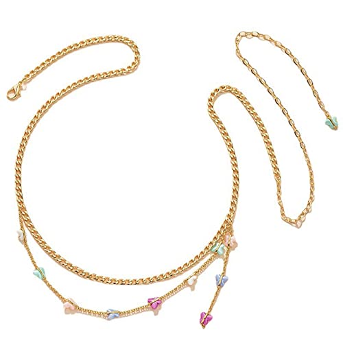 Cinturón de cadena para mujer con mariposas y cadena de vientre de doble capa de 85cm