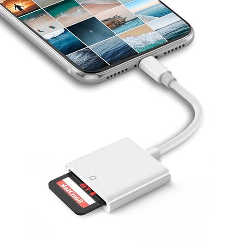 SD card reader for i-Phone i-Pad, photography memory card reader, camera SD card reader, compatible with mobile phones 14/13/12/11/XS/XR/X/8/8 Plus/7/7 Plus/6/6 Plus/6S/Pad Mini/Air - plug and play