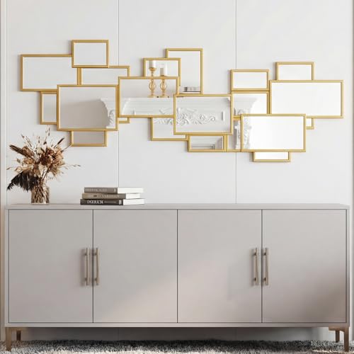 PERHOM Wall Decor Mirror, 51"x19" Gold Wall Art Mirror, Geometric