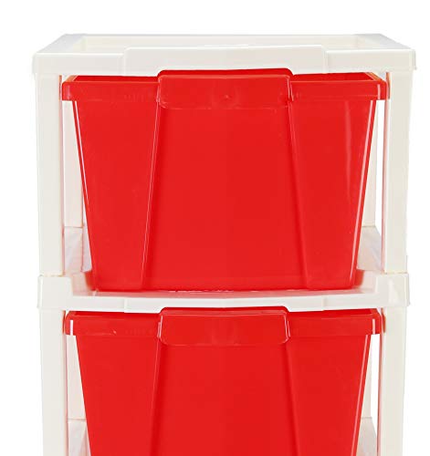 Image of Joyful Studio 4 Xl Plastic modular Drawer System for Home, Office, Hospital, Parlor, School, Doctors, Home and Kids, Colour Red, Product Dimension when assembeled (31cmx39cmx80.9 cm)