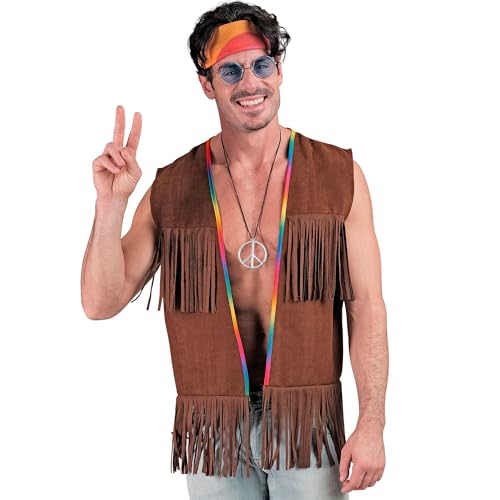 W WIDMANN MILANO Party Fashion - Fato hippie, colete com franjas para homem, castanho, fato de festival