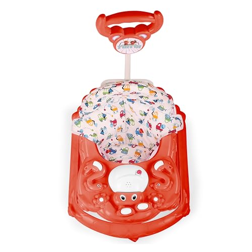 Image of BabyGo Tintin Baby Walker for 6-24 Months, Baby Walker with Push Handle & Activity Tray - Foldable Adjustable Height Infant Walker with Wheels, Music,Toy Bar and Comfotable seat (Red)