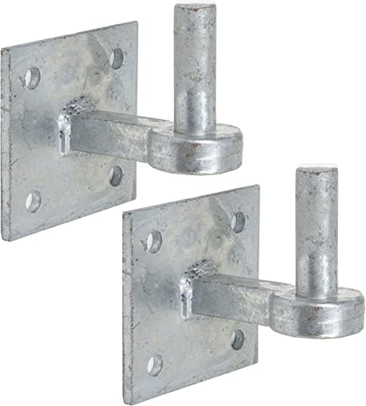 Heavy Duty Galvanised Hook on Plate Pair, 19mm Pin Diameter, Square 100mm (4" x 4") Plate, Hot Spelter Iron Hinge for Farm, Field, Driveway and Stable Gates x2
