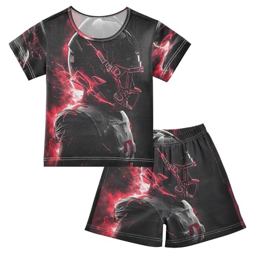 ALAZA American Football Player Black Pajamas Set Short Sleeve Cotton Sleepwear Summer Pjs 2 Piece 5-14Y