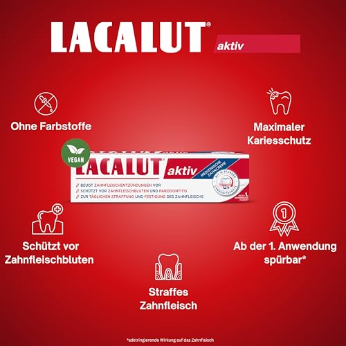LACALUT AKTIV ZAHNCREME, 100ml Zahnpasta, sofort spürbare Straffung und Festigung des Zahnfleischs, effektive Zahnpflege & Zahnfleischpflege,1 x 100ml