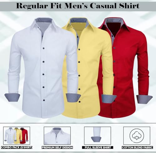 Image of Zombom Men's Combo Regular Fit Cotton Blend Full Sleeve Casual Shirts Pack of 3