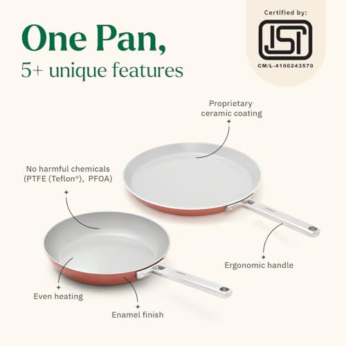 Image of Ember Cookware Arcilla Ceramic Non Stick Cookware Set of 2 | Induction Cookware | Frying Pan 24cm & Tawa 28cm | ISI Certified | Ceramic Gift Combo Set of 2 | Steel Handle | 5-Year Warranty|Terracotta