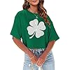 Womens shamrock crops tops st patricks day lucky clover heart drop shoulder half sleeve cropped shirt irish girls crop tops  urban country home decor