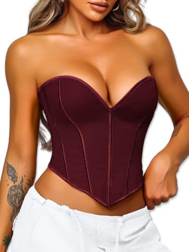 Image of ChiaoLezhee Heart Corset Top For Women, Sexy Concert Outfits Going Out, Strapless Crop Top, Overbust Bustier