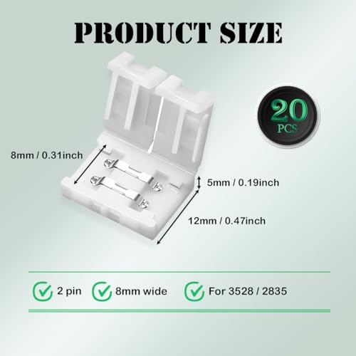 UBRAVE LED Light Connector, 20 Pcs 8mm 2 Pin RGB LED Connector, LED Strip 2 Pin Connector - Image 2