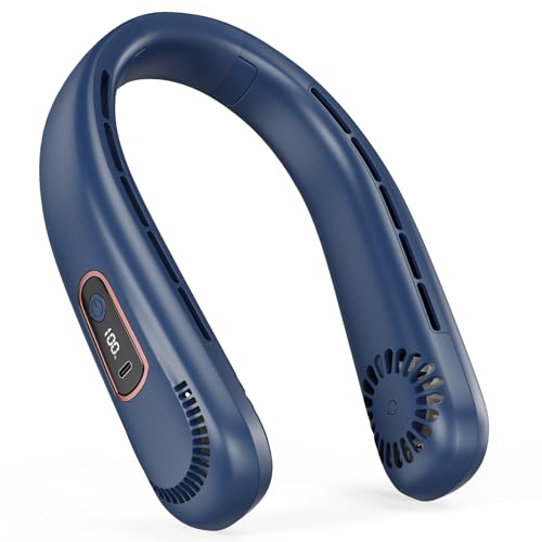 LEBKOV 5000mAh Leise Nackenventilator mit LED-Display 3 Stufen 360 Luftstrom 180 Verstellbar Freihändige Leicht Tragbarer USB Ventilator für Outdoor Büro Pendeln Reisen und Sport