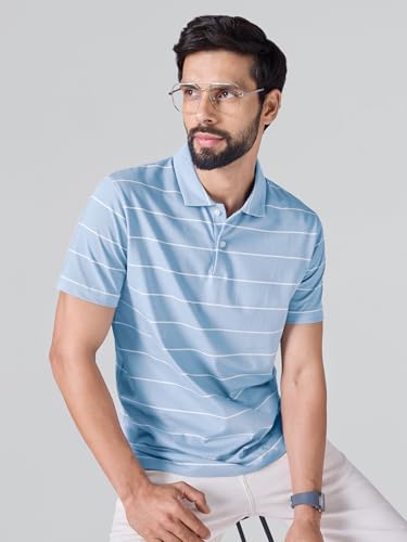Image of XYXX Iinea Men's Stripe Cotton T-Shirt | Polo Collor Tshirts | Half Sleeves | Stripe-Slim Fit