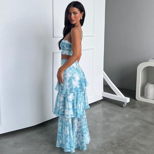 Mandonce Two Piece Skirt Set for Women Fresh Floral Design Womens Camisole Irregular Midi Skirt Summer Suit for Women4