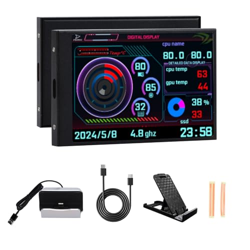 Image of 3.5inch Secondary Screen Monitor, Computer Temp Monitor, PC Sensor Panel Display, PC Temperature Display with Cables