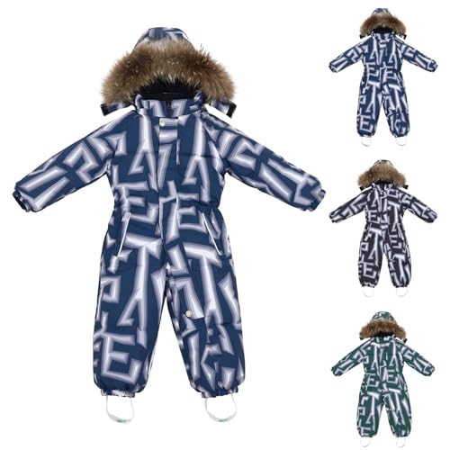 Mono de nieve para niños con cuello de piel, capucha, traje de nieve, protección contra el queso, chaqueta de esquí con rayas reflectantes, protección de jalea, mono de plumón grueso, a prueba de