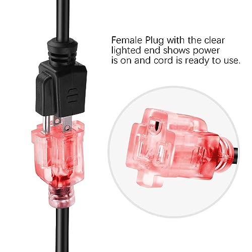 Image of Miady Short Power Extension Cord Outlet Saver, Female Plug with Lighted End 16AWG /13A, 3 Prong (4 Pack, Black, 8 Inch)
