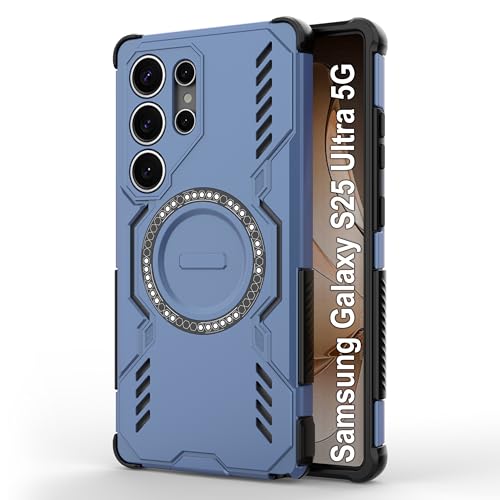 Image of amazon basics Back Case Cover for Samsung Galaxy S25 Ultra 5G | Magnetic Case with Built-in Metal Ring | Supports Mag-Safe Charger, Wallet & Car Mount | Shockproof Hybrid PC + TPU | Blue