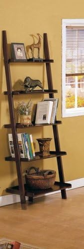 Five-tier Cappuccino Leaning Ladder Style Magazine Book shelf