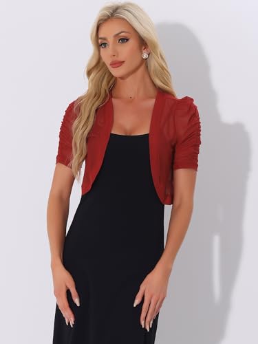 Image of Allegra K Casual Short Sleeve Mesh Sheer Shrug for Women Open Front Cropped Cardigan Bolero