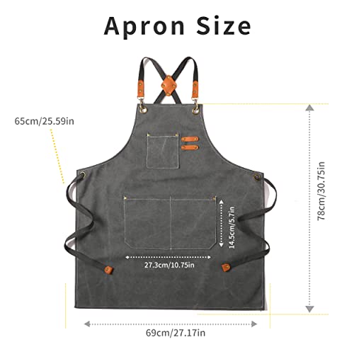 Tosewever Canvas Cross Back Chef Cotton Aprons For Men Women With Large Pockets thumb #5