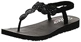 Weicher Zehensteg aus Stoff. Skechers Damen Meditation - Stars & Sparkle Zehentrenner, Schwarz (Black Mitobuck/Rhinestone/Trim Bbk), 39 EU