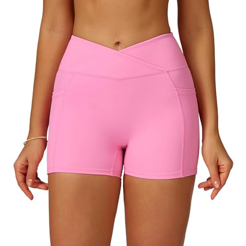 Short de sport avec poches taille haute, pantalon de course élastique fitness