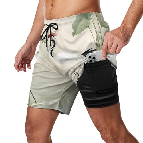 White Crane Jungle Animals Mens Swim Trunks with Quick-Drying Lining Beach Shorts for Outdoor Sports2