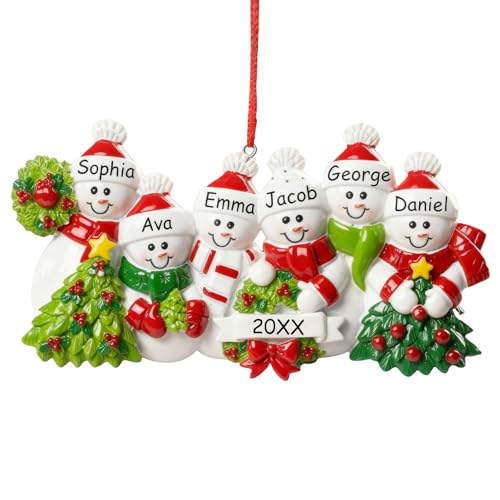 Image of iDIY 2026 Personalized Christmas Ornaments - Family of 6 - Custom Snowman Family Christmas Ornaments with Name, Customized Premium Resin Keepsake Gift Ornaments for Christmas Tree Decorations