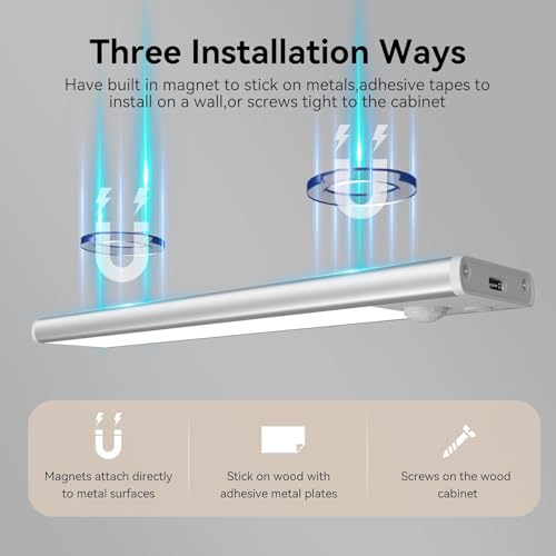 Under Cabinet Lighting, Rechargeable Closet Lights, LED Magnetic Motion Activated Under Cabinet Lights 1800mAh Battery Operated, Wireless Dimmable Under Counter Lights for Kitchen,Stairs,Pantry 2 Pack — view 3