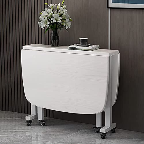 Mesa de cocina plegable extensible con borde redondo, diseño de hojas caídas, escritorio ajustable con ruedas, solución de comedor para espacios pequeños