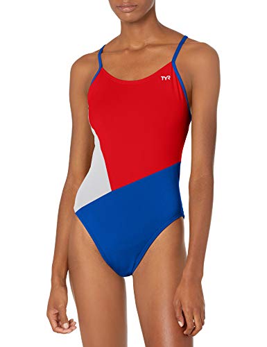 TYR Solid Splices Block Cutoutfit, RD/WHT/BLU, 30.0