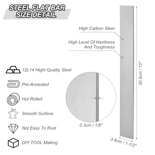 PATIKIL 12L14 Stahl für Messerherstellung, 12 x 1-1/2 x 1/8 Warmgewalzter Stahlblech für DIY Blankblech, professionelle und Hobbynutzung, Stahlstangen
