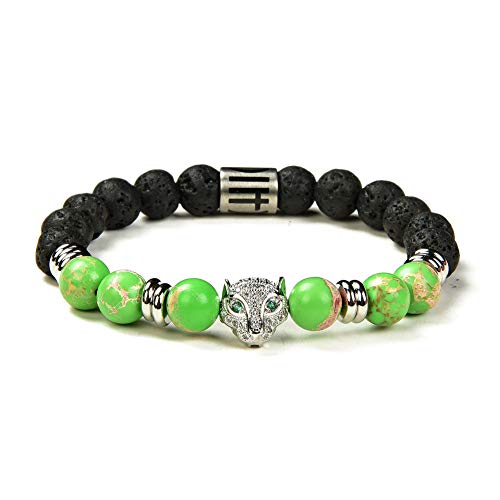 Morchic Leopard Head Lava Rock / Green Imperial Jasper Anxiety Aromatherapy Stretch Bracelet for Women, Natural Stone Beads Essential Oil Diffuser Birthday Gift 7.2â€