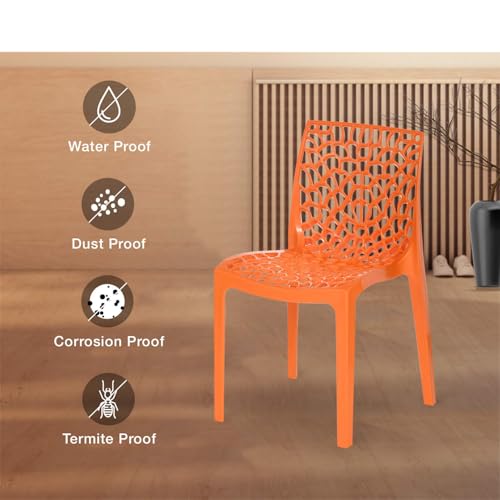 Image of Supreme Web Plastic Chair |Armless Chair for Living Room, Home, Garden, Indoor & Outdoor Use|Weight Bearing Upto 220kgs(Color: Orange; Set of 2)