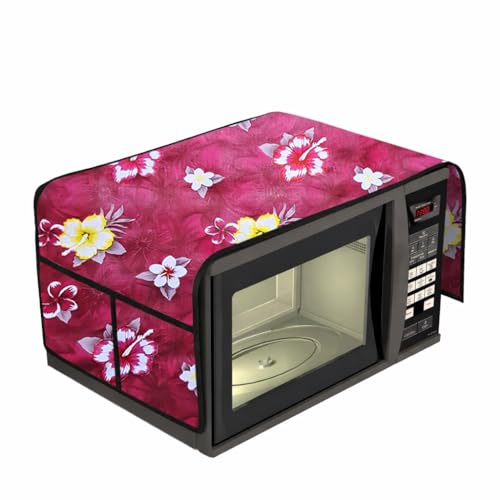 Image of Microwave Oven Top Cover 35x100 cm | Wipe Clean Fabric | 4 Utility Pockets (Floral-22)