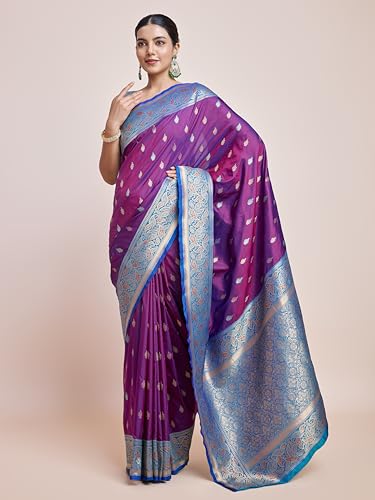 Image of Monjolika Fashion Women's Banarasi Silk Saree in Satin and traditional golden zari work comes with Unstitched Blouse Piece