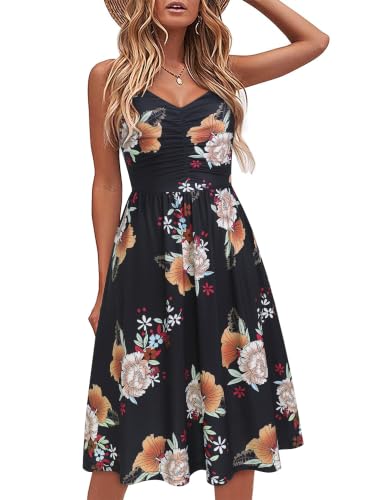Image of YATHON Casual Dresses for Women Sleeveless Cotton Summer Beach Dress A Line Spaghetti Strap Sundresses with Pockets