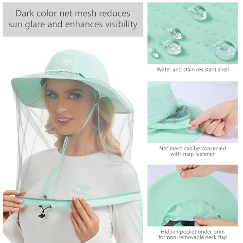 Image of BASSDASH UPF 50+ Mosquito Sun Hat with Hidden Head Net and Neck Flap for Men Women Outdoor Fishing Hiking Camping